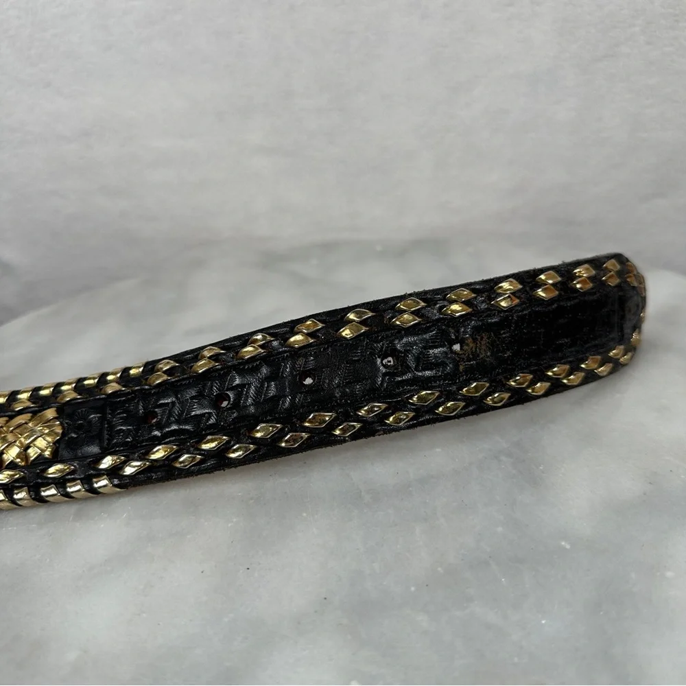 Vintage western Black and Gold‎ Woven leather Belt metallic